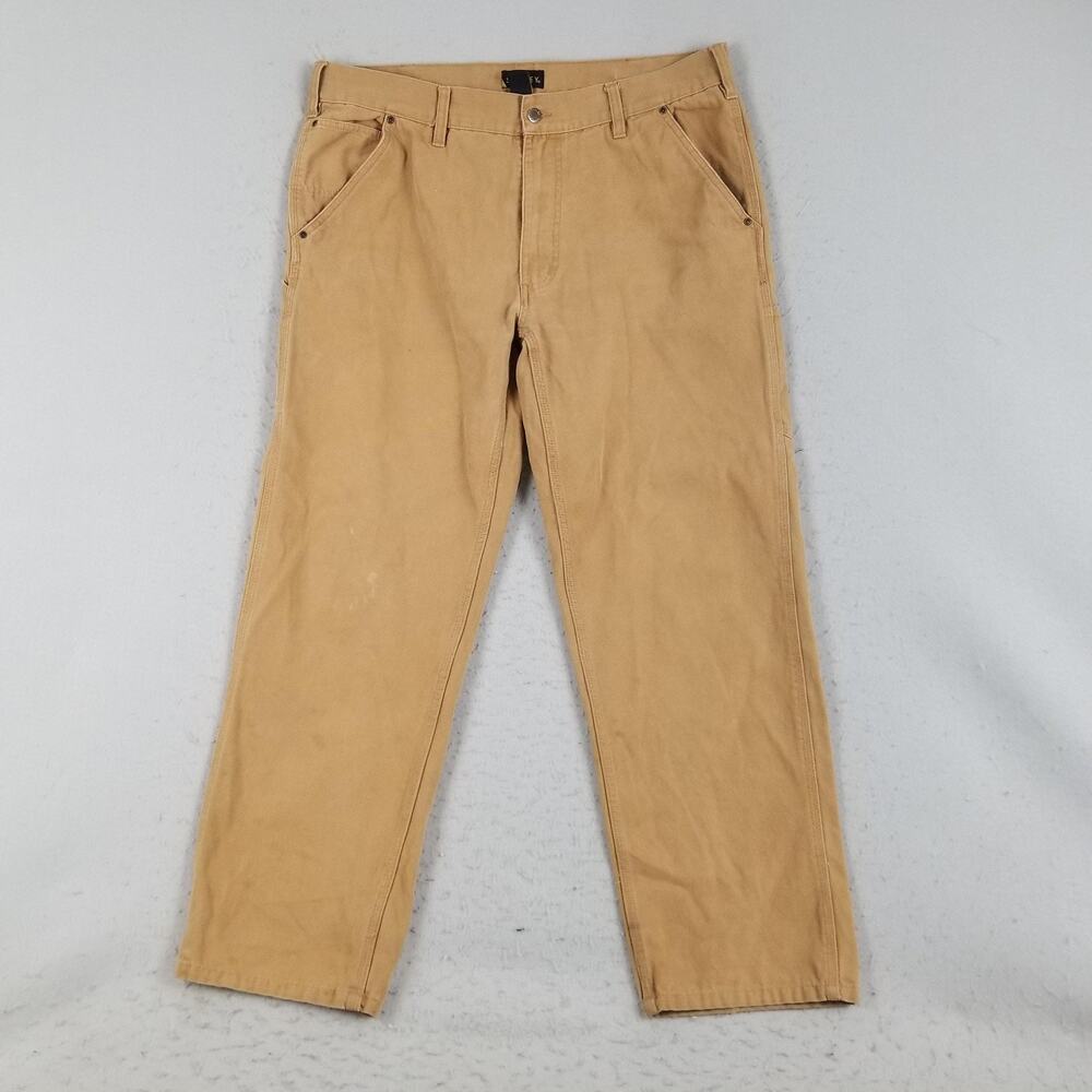 Stanley Pants Mens 36x32 Tan Duck Canvas Carpenter Utility Workwear Heavy Duty